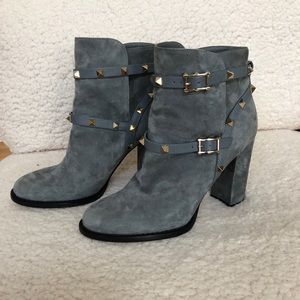 Valentino Gray Rock Stud Suede Boots